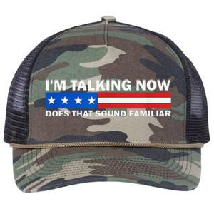 IM Talking Now Does That Sound Familiar Funny Trump Debate Retro Rope Trucker Hat Cap