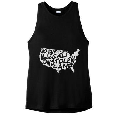 Immigrant T No One Is Illegal On Stolen Land Ladies PosiCharge Tri-Blend Wicking Tank