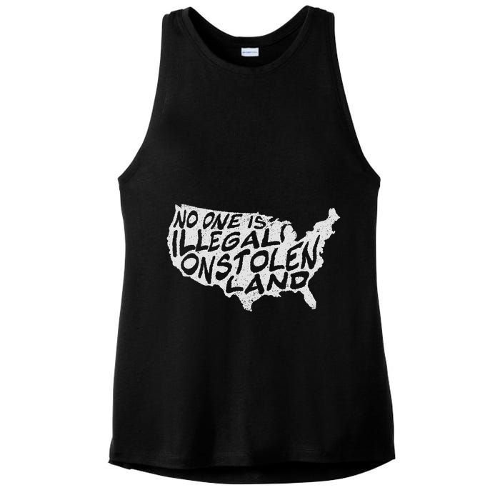 Immigrant T No One Is Illegal On Stolen Land Ladies PosiCharge Tri-Blend Wicking Tank