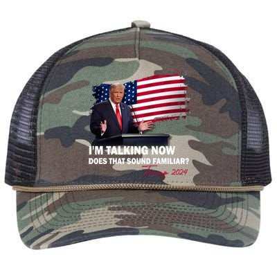 IM Talking Now Does That Sound Familiar Trump 2024 Election Retro Rope Trucker Hat Cap