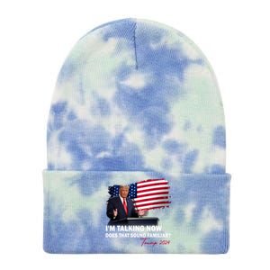 IM Talking Now Does That Sound Familiar Trump 2024 Election Tie Dye 12in Knit Beanie