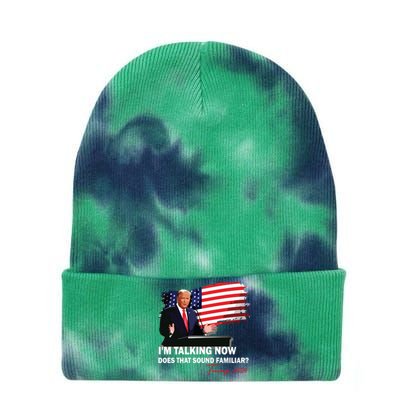 IM Talking Now Does That Sound Familiar Trump 2024 Election Tie Dye 12in Knit Beanie