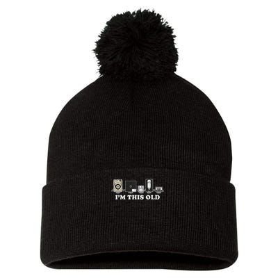 I'm This Old Retro Vintage Cassette Tape Floppy Disk Vhs Pom Pom 12in Knit Beanie