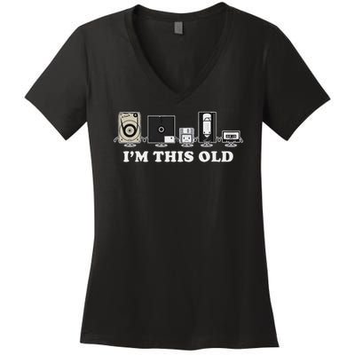 I'm This Old Retro Vintage Cassette Tape Floppy Disk Vhs Women's V-Neck T-Shirt