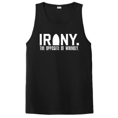 Irony: The Opposite Of Wrinkly Funny Sarcastic Wordplay Pun Funny Gift PosiCharge Competitor Tank