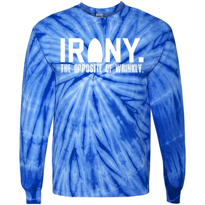 Irony: The Opposite Of Wrinkly Funny Sarcastic Wordplay Pun Funny Gift Tie-Dye Long Sleeve Shirt