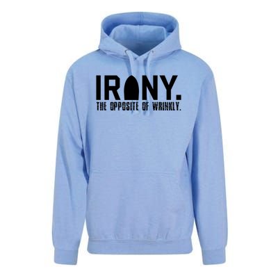 Irony: The Opposite Of Wrinkly Funny Sarcastic Wordplay Pun Funny Gift Unisex Surf Hoodie