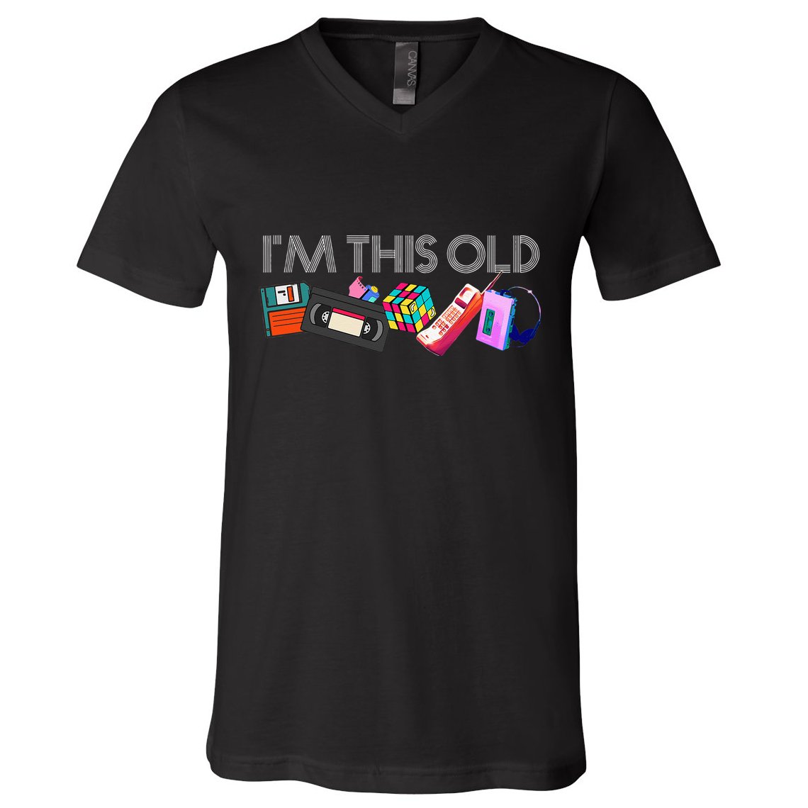 Im This Old 80s Technology Icons 1980s Birthday V-Neck T-Shirt