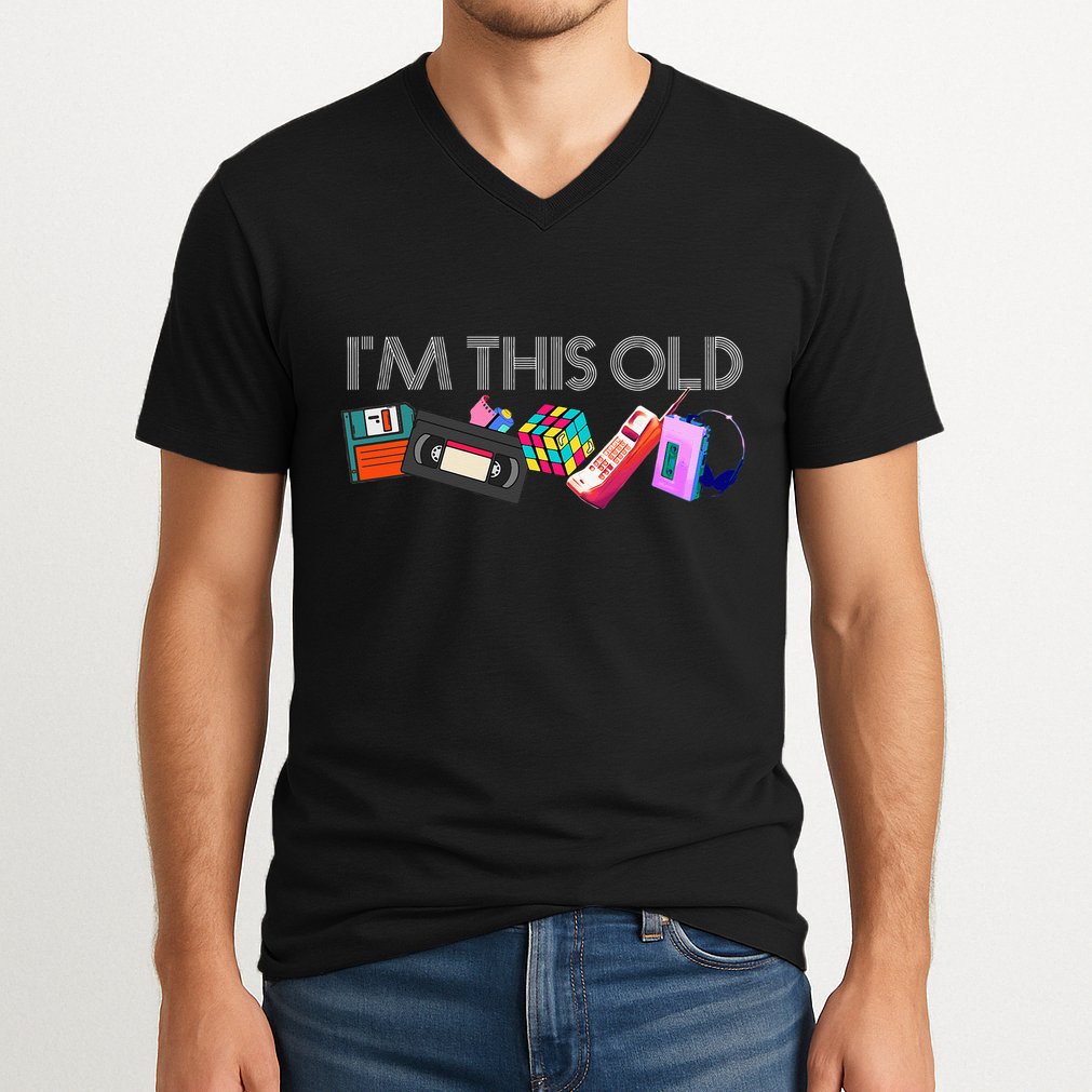 Im This Old 80s Technology Icons 1980s Birthday V-Neck T-Shirt