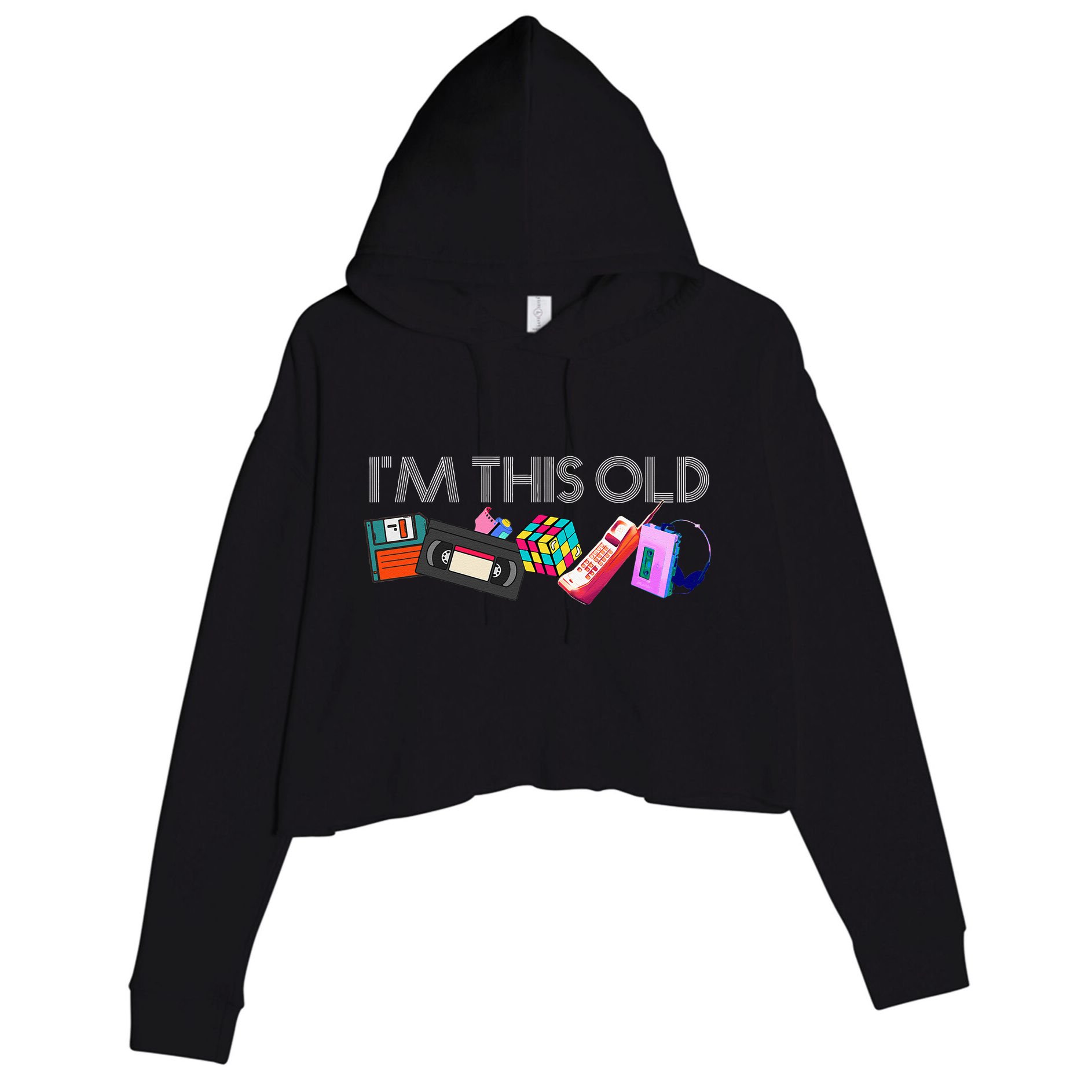Im This Old 80s Technology Icons 1980s Birthday Crop Fleece Hoodie