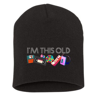 Im This Old 80s Technology Icons 1980s Birthday Short Acrylic Beanie