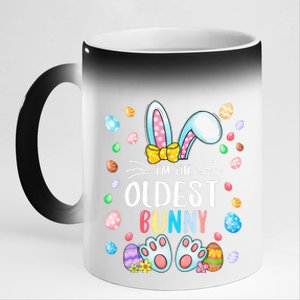 I'm The Oldest Bunny Ears Easter Day Family Matching 11oz Black Color Changing Mug