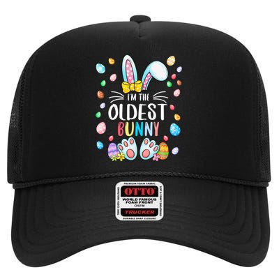 I'm The Oldest Bunny Ears Easter Day Family Matching High Crown Mesh Back Trucker Hat