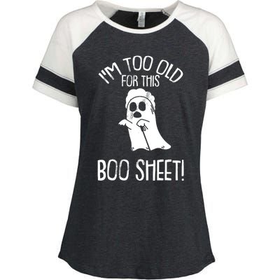 Im Too Old For This Boo Sheet Lazy Halloween Costume Ghost Enza Ladies Jersey Colorblock Tee