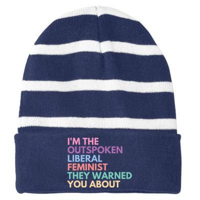 Im The Outspoken Liberal Feminist Political Girl Power Striped Beanie with Solid Band