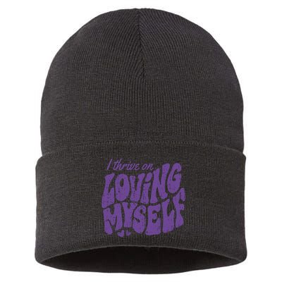 I Thrive On Loving Myself Retro Quote Sustainable Knit Beanie