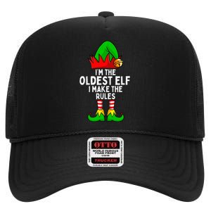 IM The Oldest Elf Matching Family Christmas High Crown Mesh Back Trucker Hat