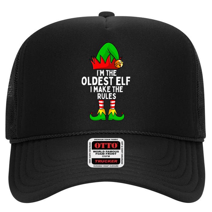 IM The Oldest Elf Matching Family Christmas High Crown Mesh Back Trucker Hat