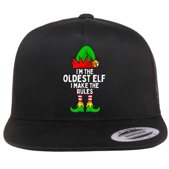 IM The Oldest Elf Matching Family Christmas Flat Bill Trucker Hat