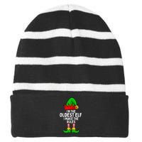 IM The Oldest Elf Matching Family Christmas Striped Beanie with Solid Band