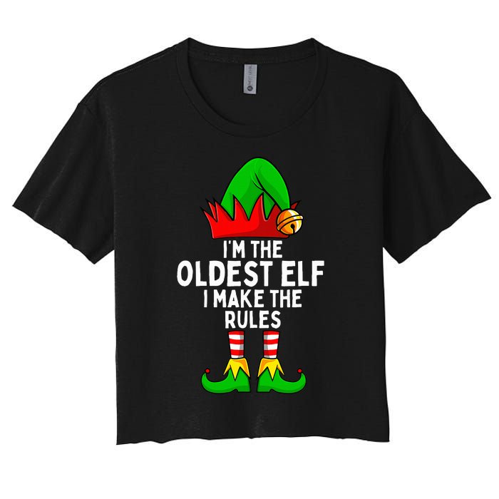 IM The Oldest Elf Matching Family Christmas Women's Crop Top Tee