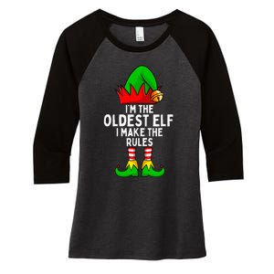 IM The Oldest Elf Matching Family Christmas Women's Tri-Blend 3/4-Sleeve Raglan Shirt