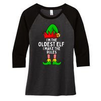 IM The Oldest Elf Matching Family Christmas Women's Tri-Blend 3/4-Sleeve Raglan Shirt