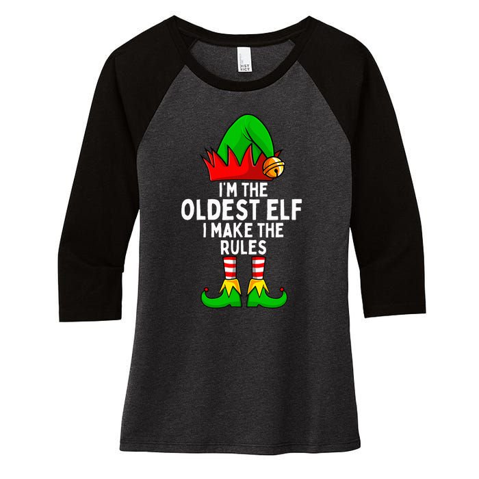 IM The Oldest Elf Matching Family Christmas Women's Tri-Blend 3/4-Sleeve Raglan Shirt