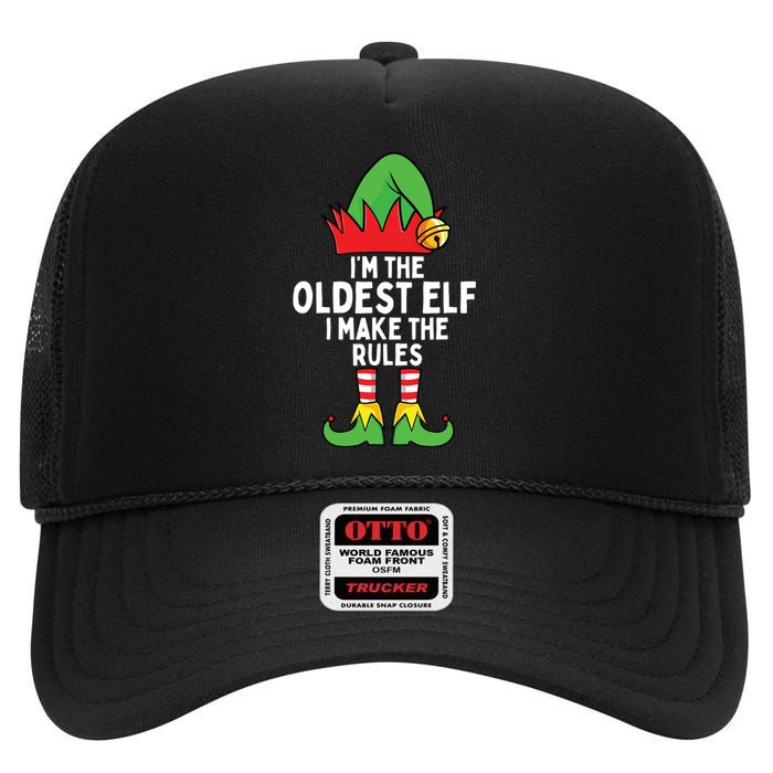 Im The Oldest Elf Matching Family Christmas High Crown Mesh Back Trucker Hat