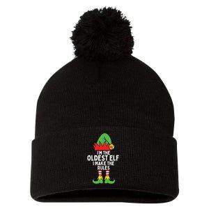 Im The Oldest Elf Matching Family Christmas Pom Pom 12in Knit Beanie