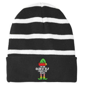 Im The Oldest Elf Matching Family Christmas Striped Beanie with Solid Band