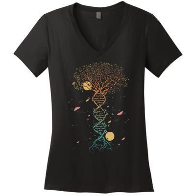 Infinite Tree of Life DNA Biology Environment Lover Genetics Women's V-Neck T-Shirt