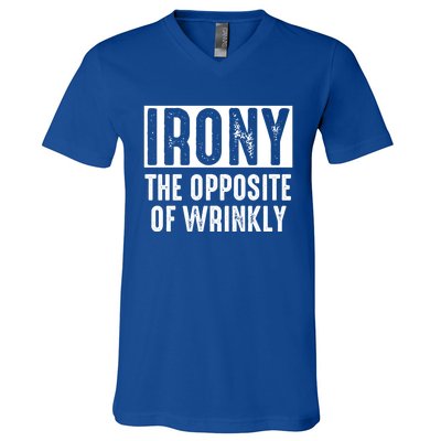 Irony The Opposite Of Wrinkly Dad Pun Grammar Rules Fan Gift V-Neck T-Shirt