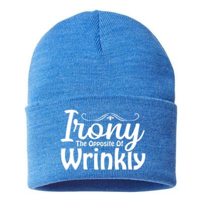 Irony The Opposite Of Wrinkly Funny Cute Gift Sustainable Knit Beanie