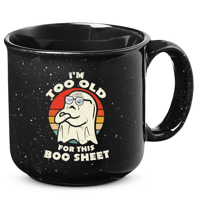 Im Too Old For This Boo Sheet Lazy Halloween Costume Ghost 15oz Campfire Ceramic Mug