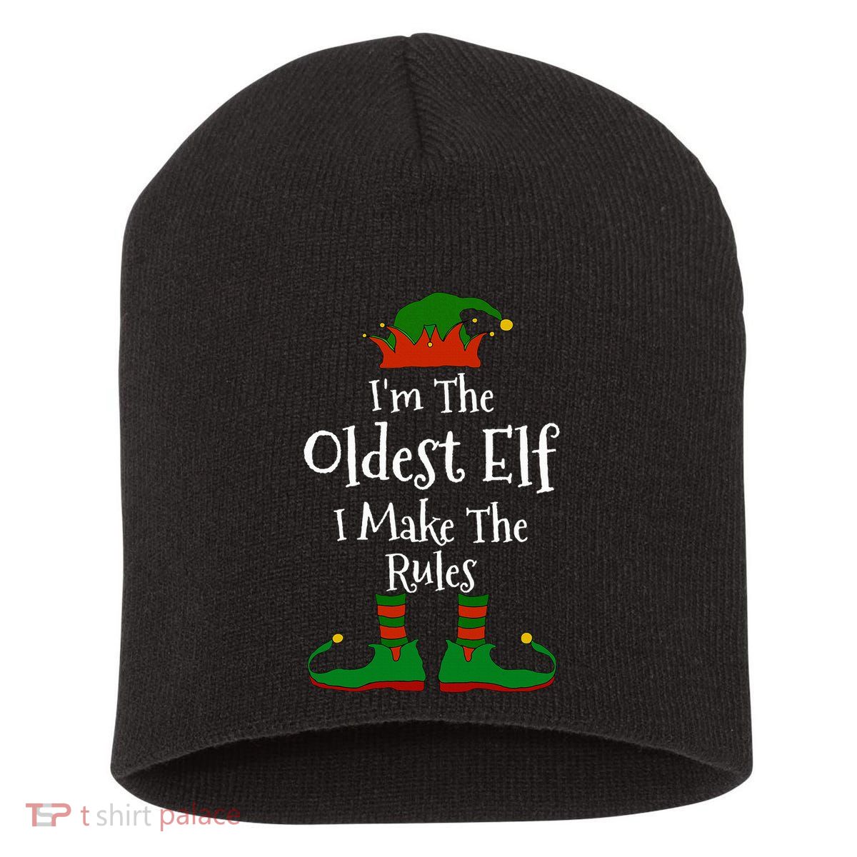 IM The Oldest Elf Family Matching Funny Christmas Short Acrylic Beanie