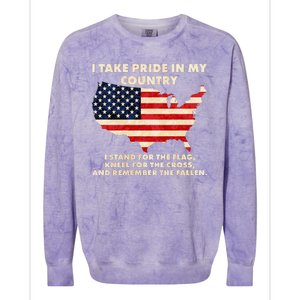 I Take Pride In My Country Distressed USA American Flag Map Colorblast Crewneck Sweatshirt