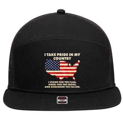 I Take Pride In My Country Distressed USA American Flag Map 7 Panel Mesh Trucker Snapback Hat