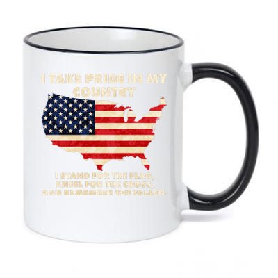 I Take Pride In My Country Distressed USA American Flag Map 11oz Black Color Changing Mug