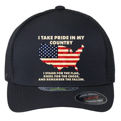 I Take Pride In My Country Distressed USA American Flag Map Flexfit Unipanel Trucker Cap