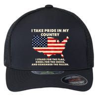 I Take Pride In My Country Distressed USA American Flag Map Flexfit Unipanel Trucker Cap