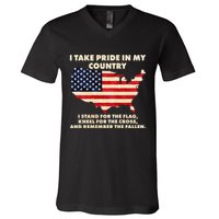 I Take Pride In My Country Distressed USA American Flag Map V-Neck T-Shirt