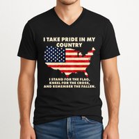 I Take Pride In My Country Distressed USA American Flag Map V-Neck T-Shirt