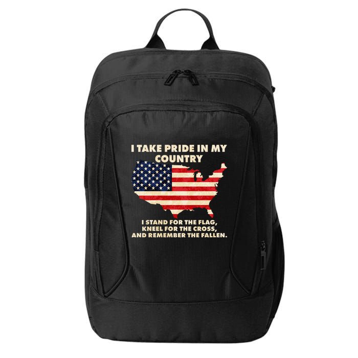I Take Pride In My Country Distressed USA American Flag Map City Backpack