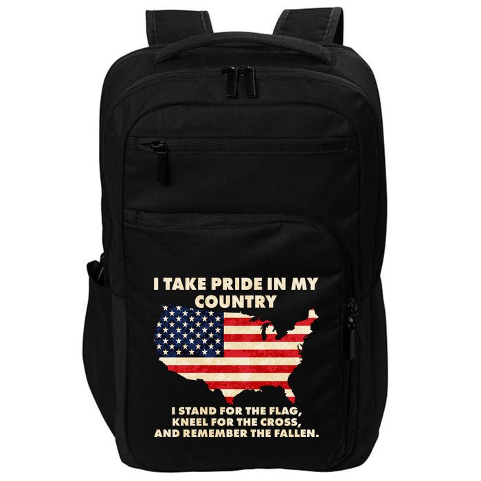 I Take Pride In My Country Distressed USA American Flag Map Impact Tech Backpack