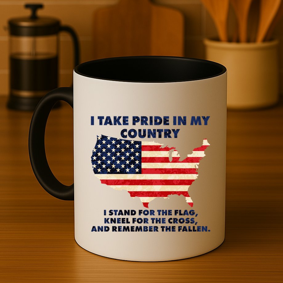 I Take Pride In My Country Distressed USA American Flag Map Mug
