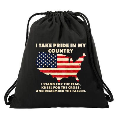 I Take Pride In My Country Distressed USA American Flag Map Drawstring Bag