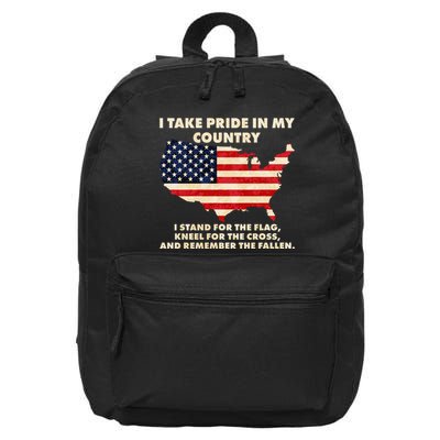 I Take Pride In My Country Distressed USA American Flag Map 16 in Basic Backpack