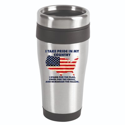 I Take Pride In My Country Distressed USA American Flag Map 16oz Travel Tumbler