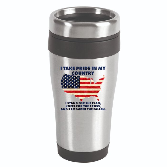 I Take Pride In My Country Distressed USA American Flag Map 16oz Travel Tumbler